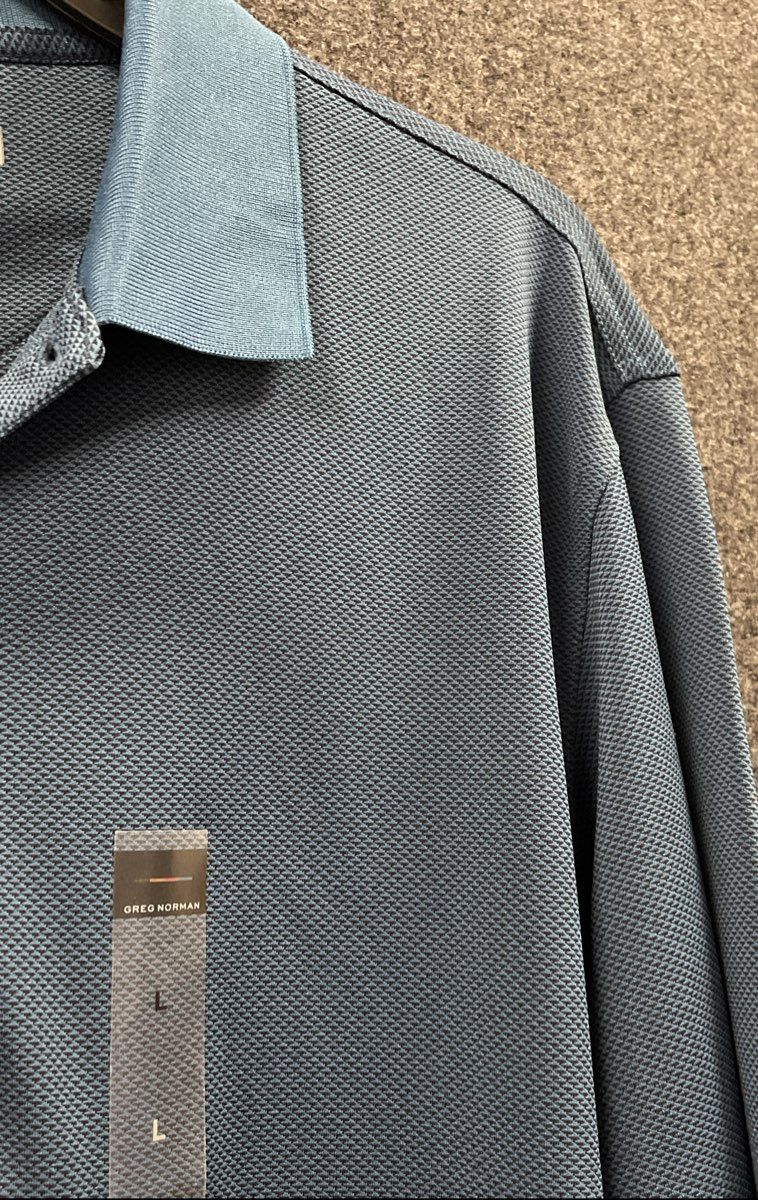 Greg Norman Men's Long Sleeve Petrol Blue Technical Performance Polo Sz L NWT
