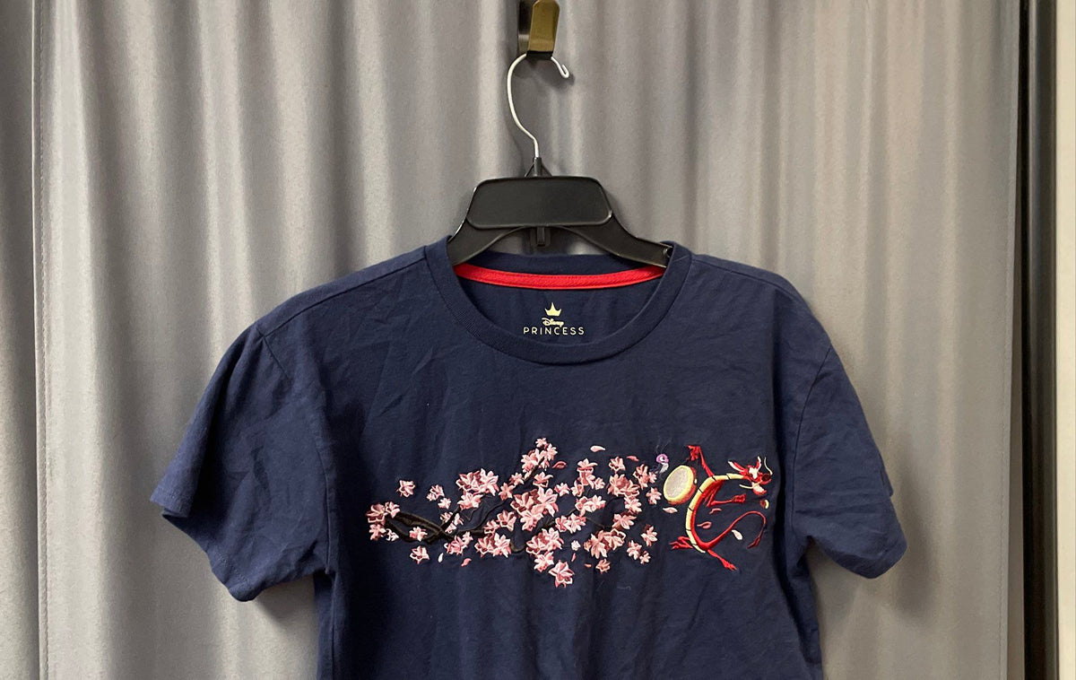 Disney Princess Women's Navy Blue Embroidered Mushu Mulan T-Shirt Sz S