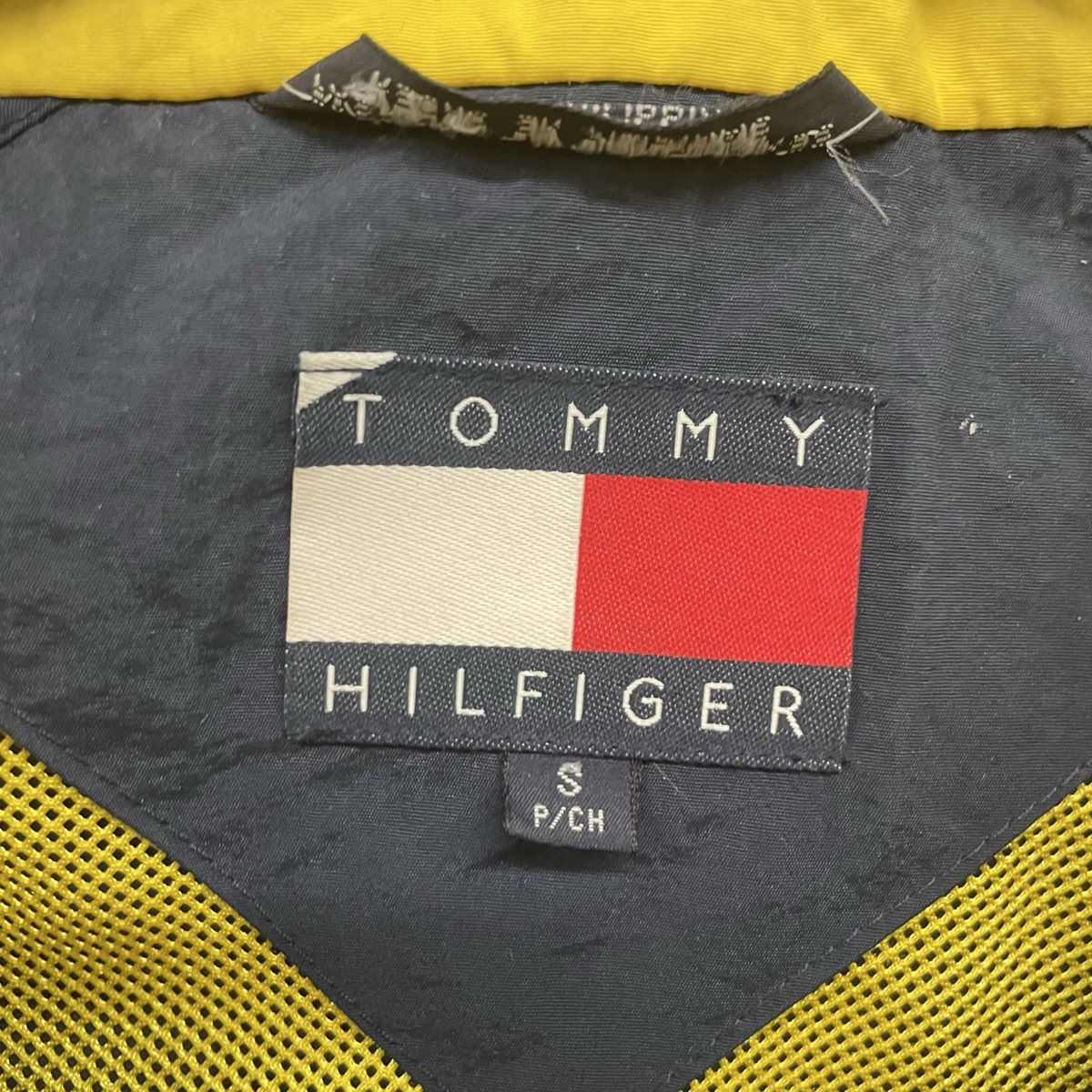 Vintage 90s Tommy Hilfiger Navy Yellow Big Logo Sailing Jacket Windbreaker Sz S