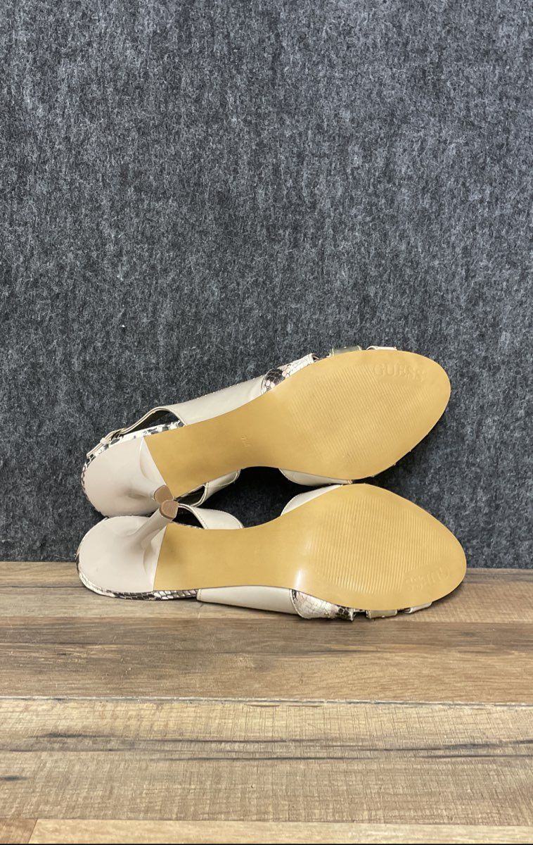 GUESS Metallic Gold Cream Snakeskin Studded Slingback Stiletto Heels Size 11 M