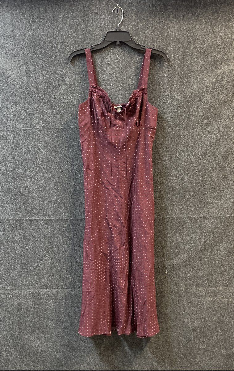 A New Day Women's Berry Pin Dot Midi Dress Sleeveless Ruffle Bust Sz M NWT