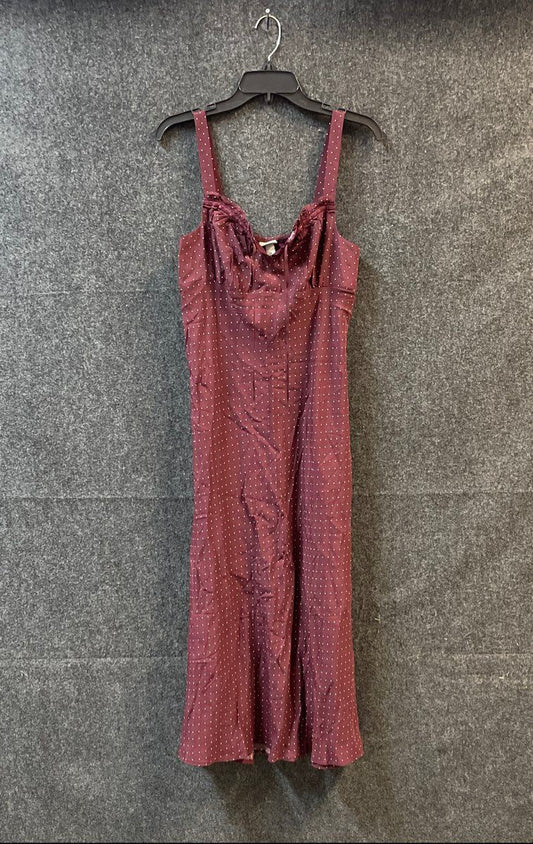 A New Day Women's Berry Pin Dot Midi Dress Sleeveless Ruffle Bust Sz M NWT