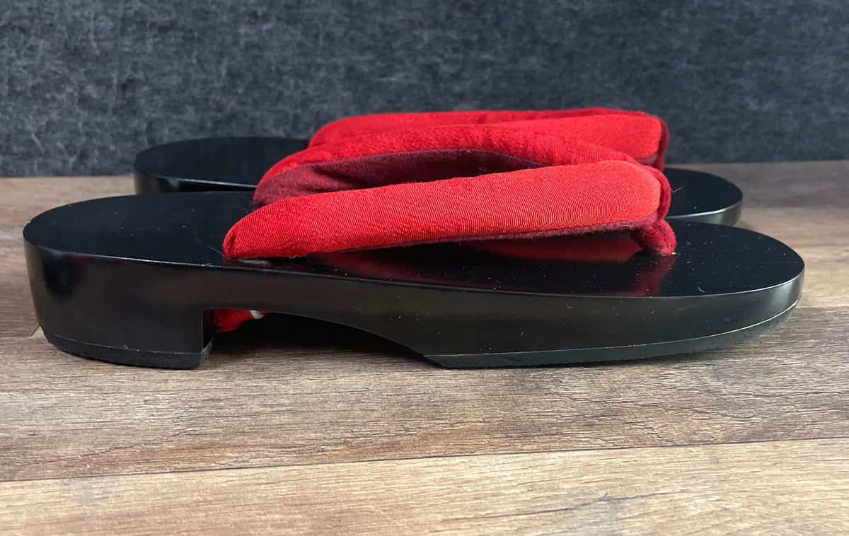 Niwayuki Japanese Wooden Geta Clogs Black Red Hanao Sandals Size 25.5