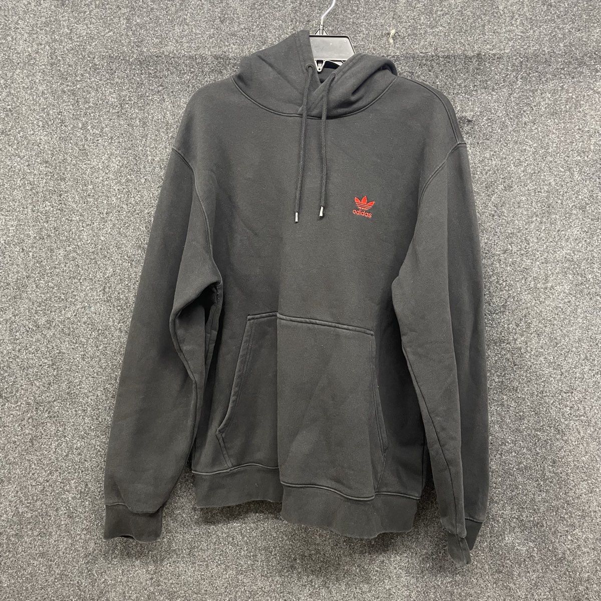 Adidas Men's Black Pullover Hoodie Red Trefoil Logo Kangaroo Pocket Sz XL