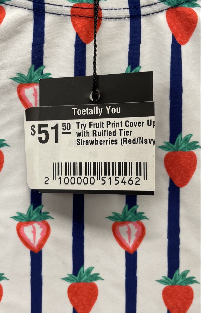 TRY Women's Strawberry Fruit Print Cover Up Dress Gown Red Navy NWT Size 16