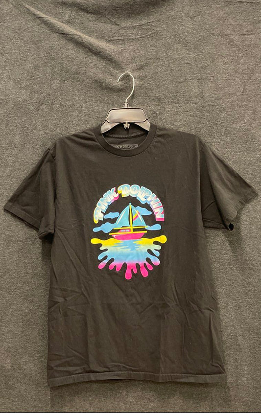 Pink Dolphin Men's Black Sailboat Graphic T-Shirt Sz M