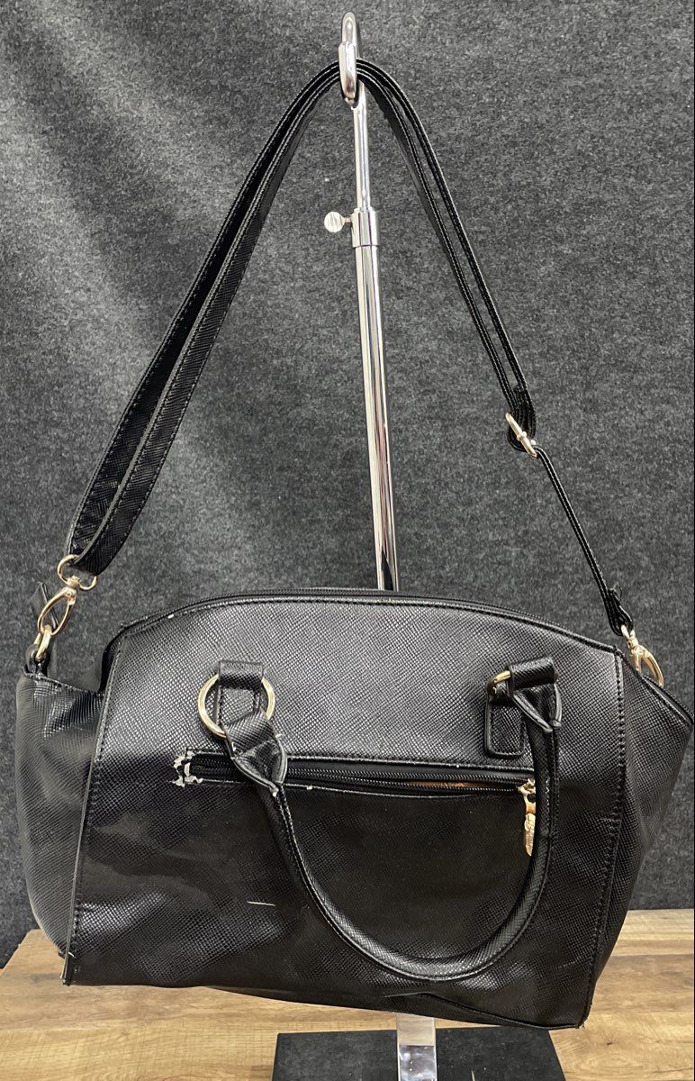 Brangio Black Leather Saffiano Satchel Shoulder Bag Crossbody Gold Hardware