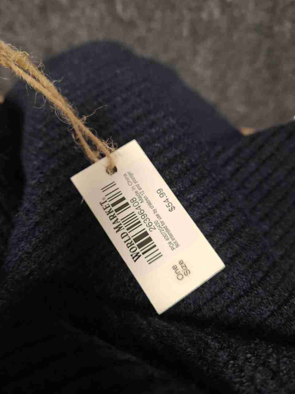 World Market Women's Navy Blue Ribbed Cropped Balloon Sleeve Sweater NWT OS