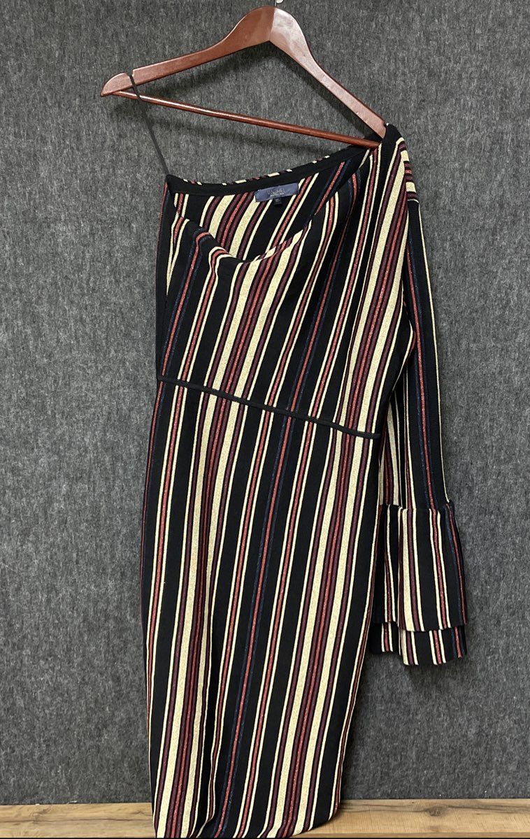 Rachel Rachel Roy Women's One Shoulder Black Striped Knit Dress XXL