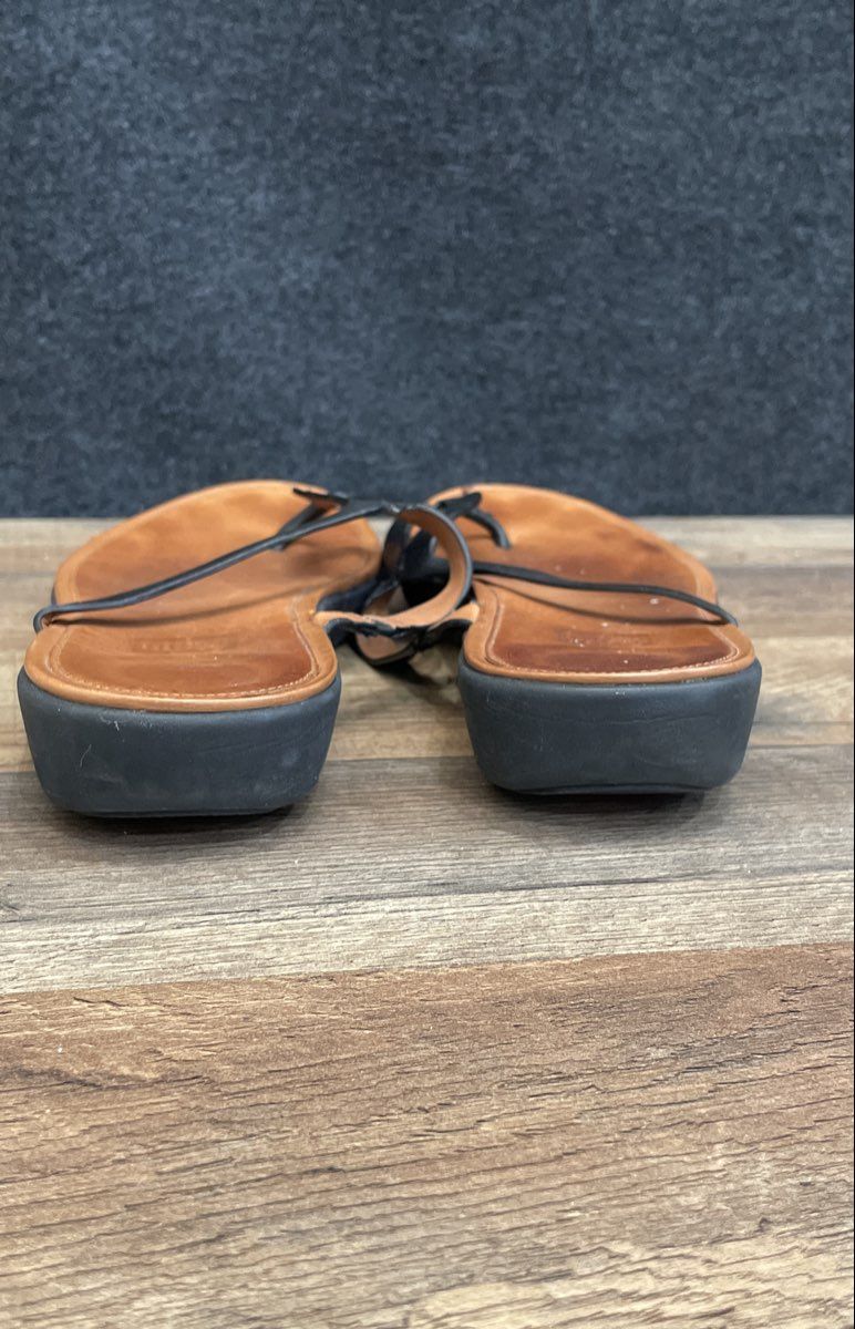 FitFlop Duocomff Black Leather Link Thong Sandals Women's Size 9