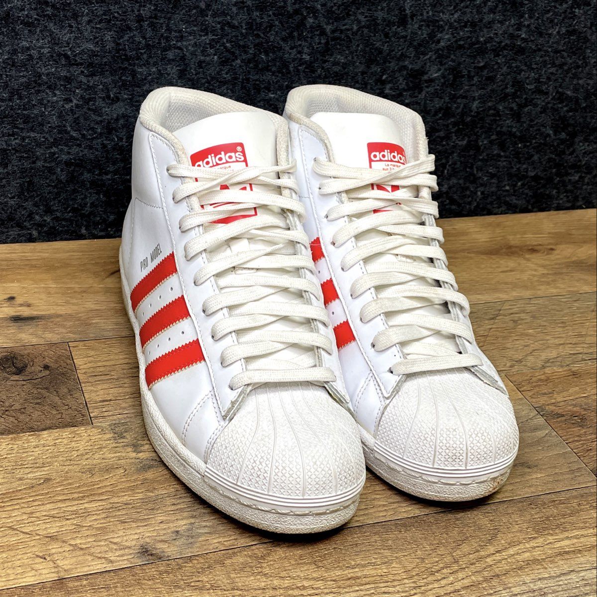 Adidas Pro Model White Red Leather Shell Toe Mid Top Sneakers Size 8