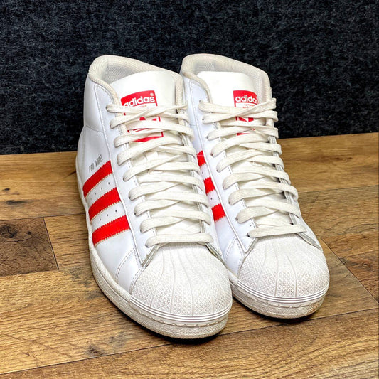 Adidas Pro Model White Red Leather Shell Toe Mid Top Sneakers Size 8