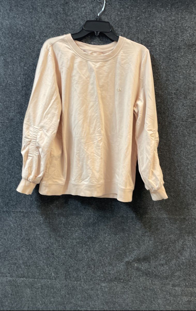 Calvin Klein Women's Blush Pink Ruched Sleeve Crewneck Sweatshirt Pullover