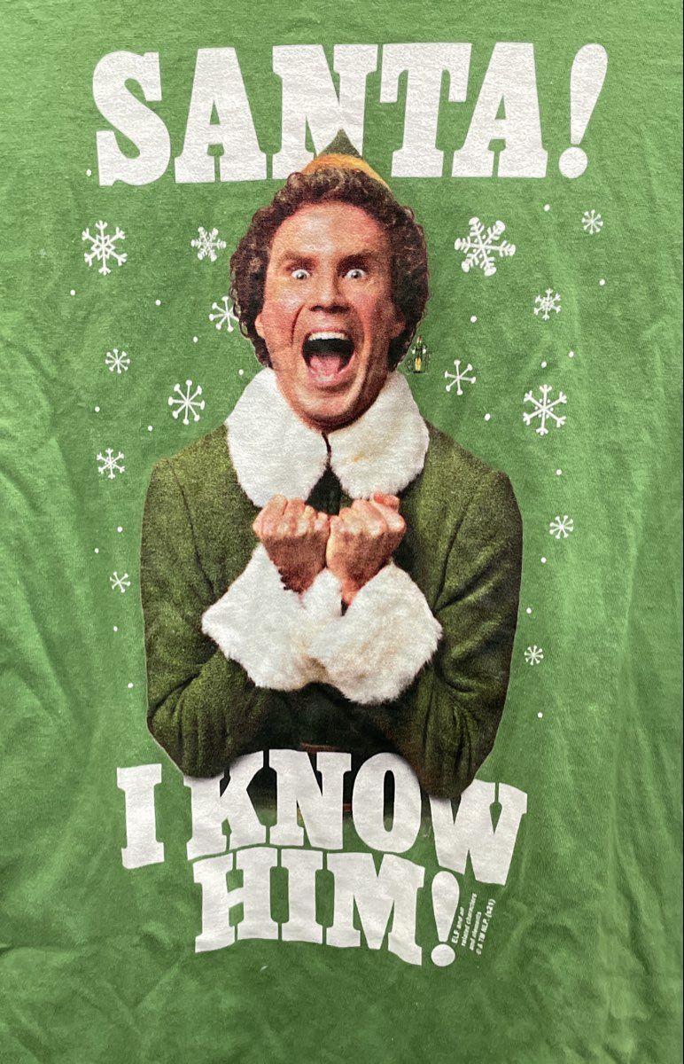 Port & Company Men's Elf Movie Buddy Santa I Know Him Green Graphic T-Shirt Sz M