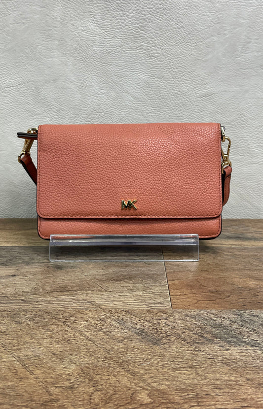Michael Kors Burnt Orange Pebbled Leather Wallet Crossbody Bag Gold Hardware