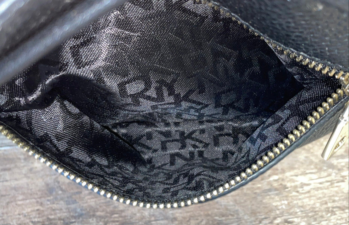 DKNY Black Pebbled Leather Drawstring Bucket Bag Gold Tone Hardware