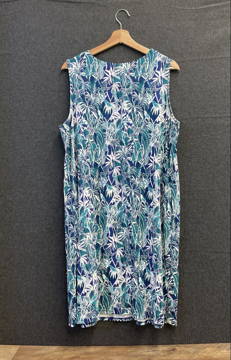 J. Jill Women's Wearever Blue Tropical Bird Sleeveless Shift Dress XL Petite