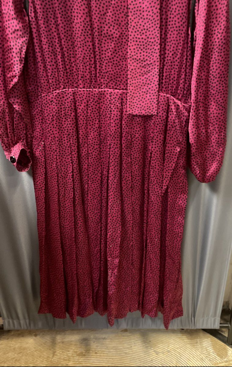 Vintage 80s Albert Nipon Silk Pussy Bow Dress Polka Dot Scarlet Black Sz 14