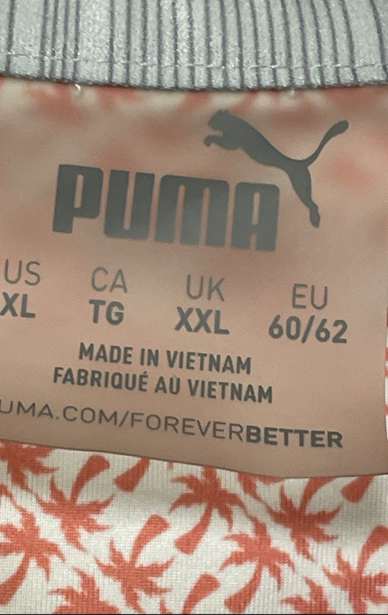 Puma Men's Golf Polo Shirt White Coral Palm Tree Print Performance Sz XL