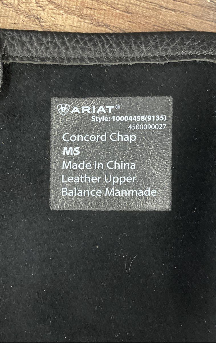 Ariat Concord Chap Black Leather Equestrian Half Chaps Size MS