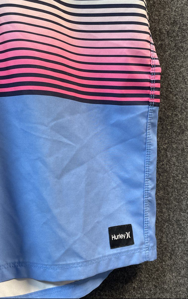 Hurley Men's Blue Pink Ombre Gradient Striped Board Shorts Swim Trunks Sz 36