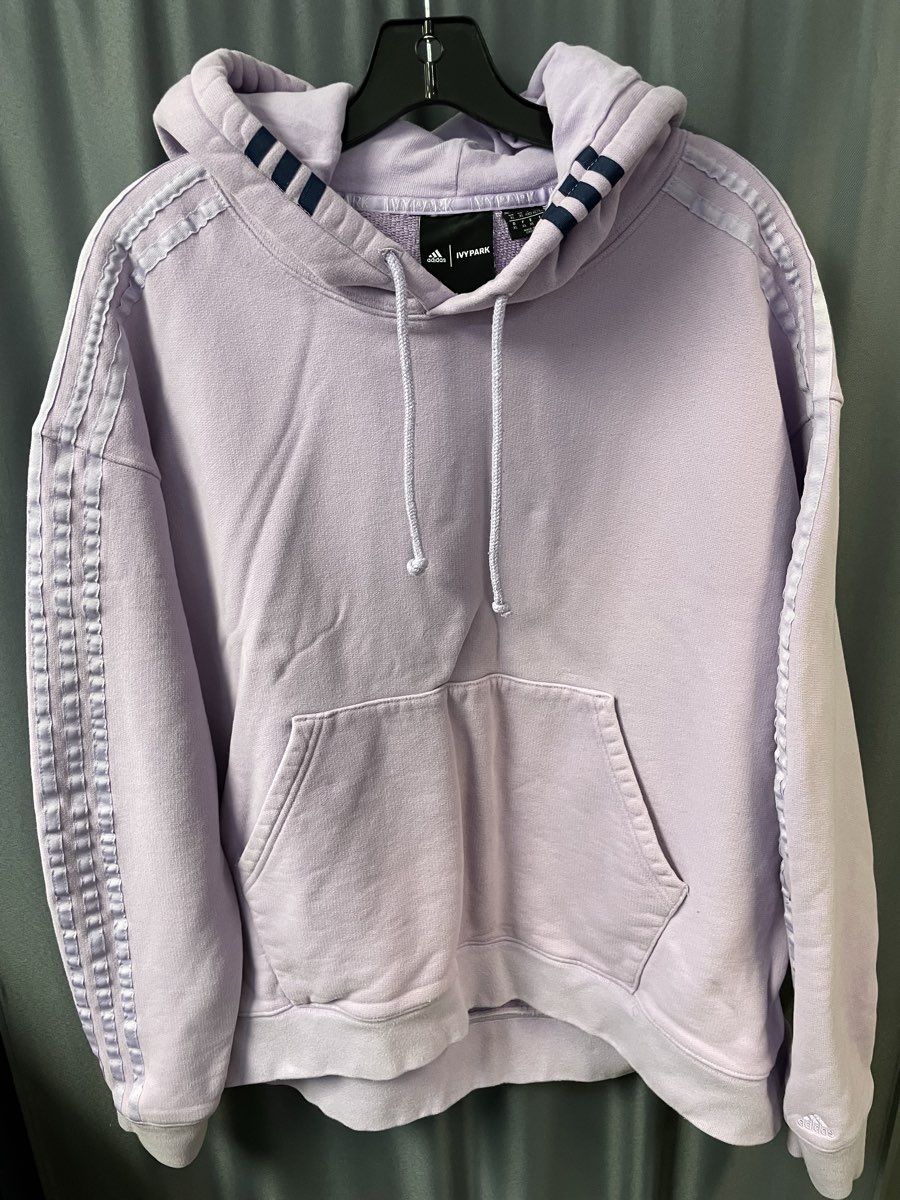 Adidas x Ivy Park Unisex Lavender Purple 3-Stripes Pullover Hoodie Sz XL