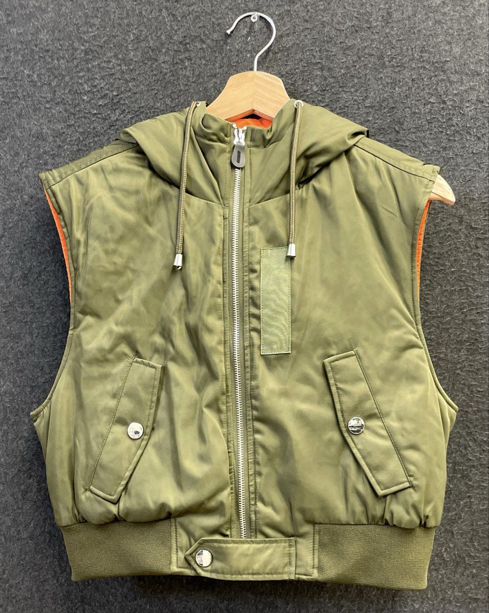 NWT Zara Women's The Samy Vest Olive Green Hooded Bomber Padded Sz L