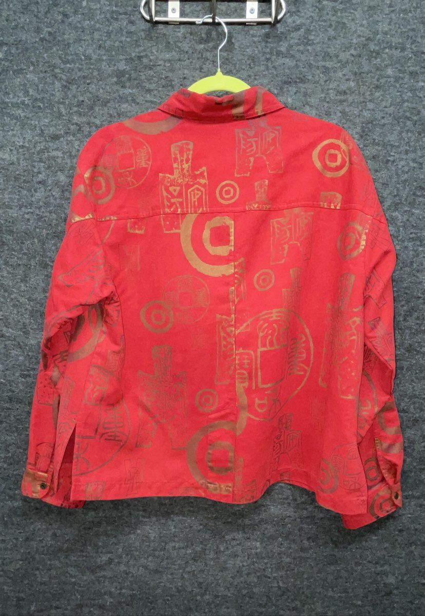 Vintage 90s Chico's Design Women's Red Coin Faux Suede Shirt Jacket Sz 3