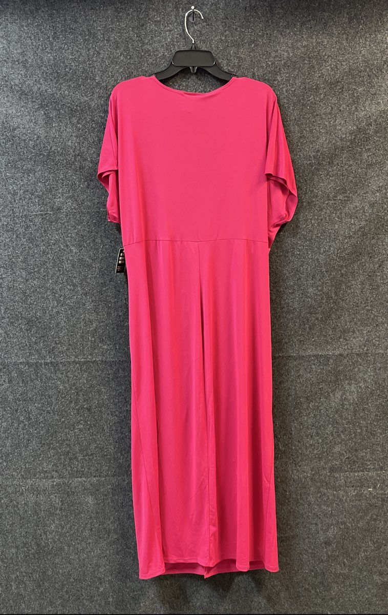 Ashley Stewart Women's Pink Ruby Wine V-Neck Ruched Maxi Dress Sz 22/24 NWT