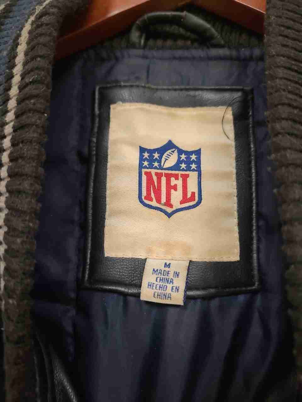 G-III NFL Men's Dallas Cowboys Faux Leather Varsity Jacket Navy Blue Sz M