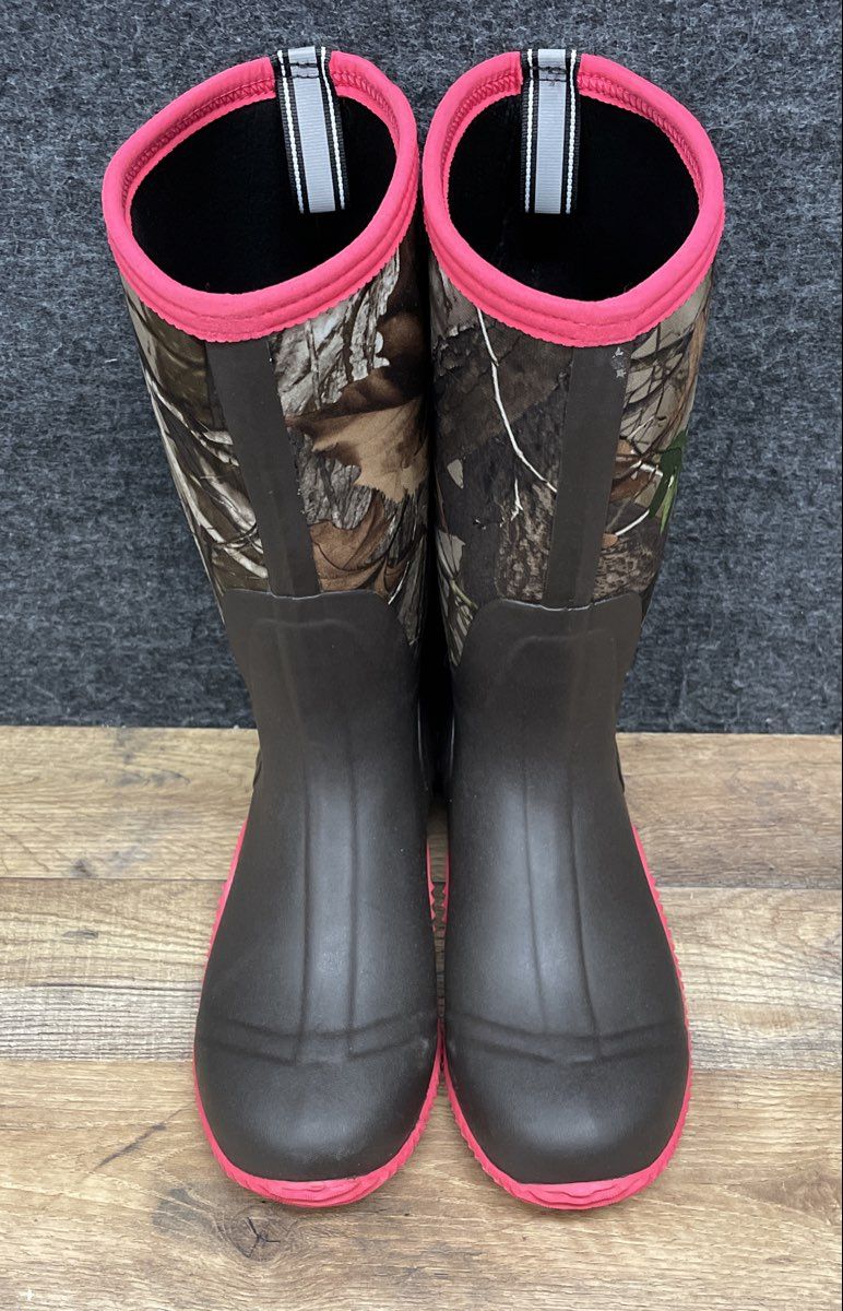 HISEA Women's Neoprene Camo Rubber Hunting Rain Boots Brown Pink Size 9.5