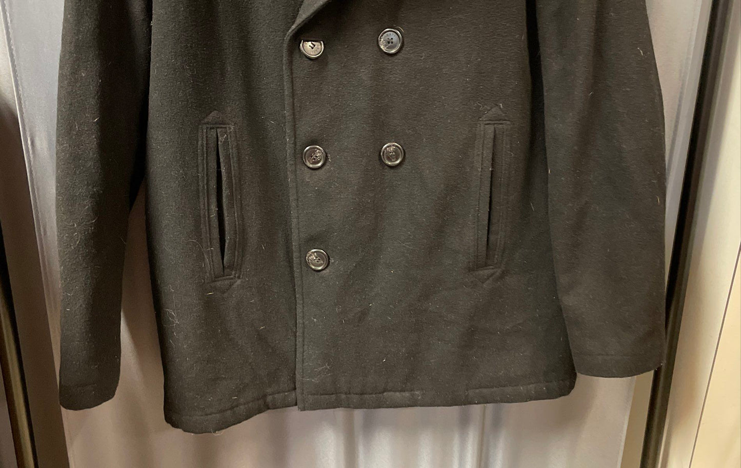 Chaps Men's Black Wool Blend Double Breasted Pea Coat Jacket Sz L