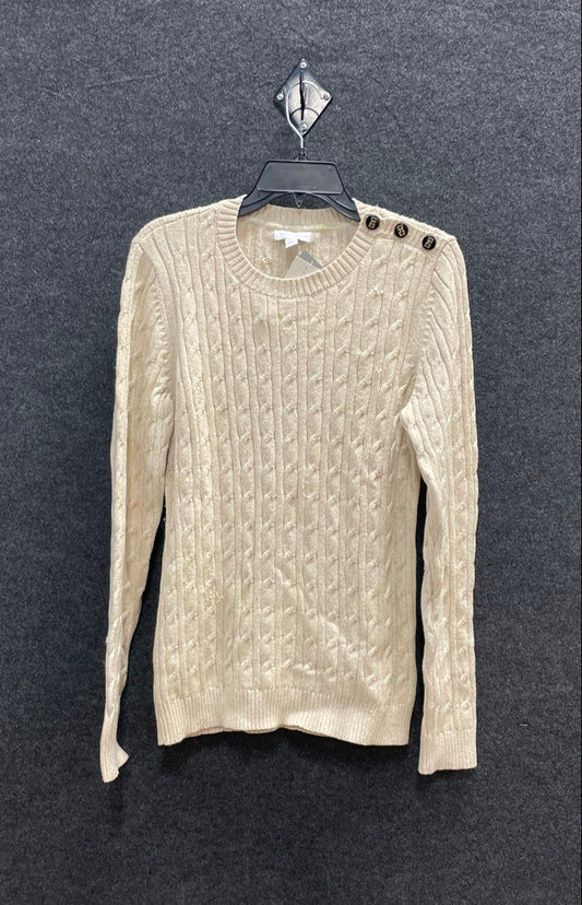 Charter Club Womens Cream Gold Metallic Cable Knit Shoulder Button Sweater L NWT