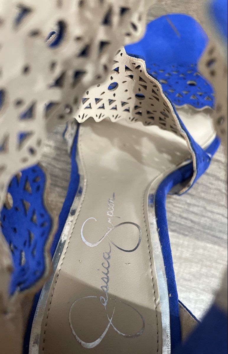 Jessica Simpson Blue Laser Cut Perforated Ankle Strap Stiletto Heels Size 8.5