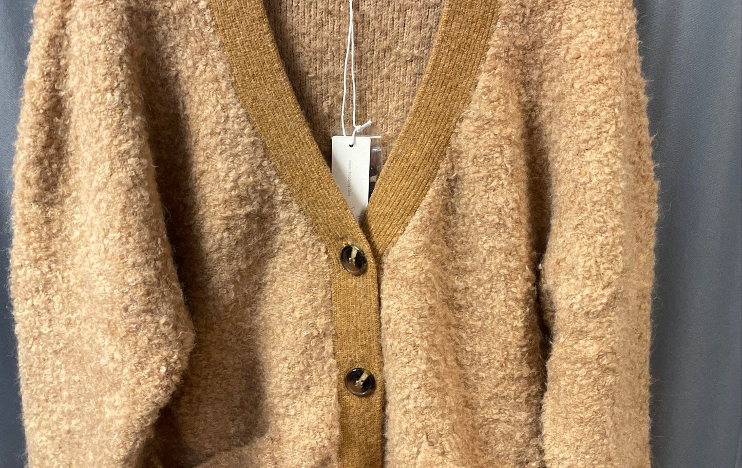 Bluivy Women's Caramel Wool Blend Boucle Button Front Cardigan NWT Sz S/M