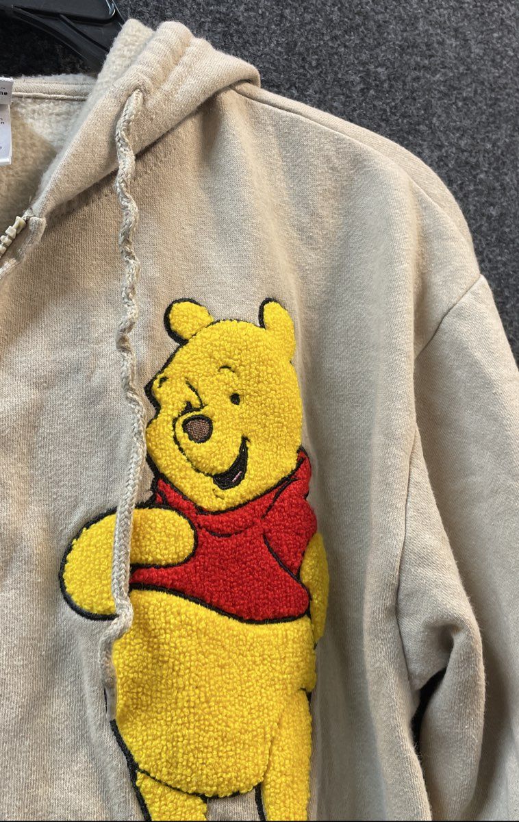 Disney Women's Winnie The Pooh Chenille Patch Full Zip Hoodie Sand Sz S