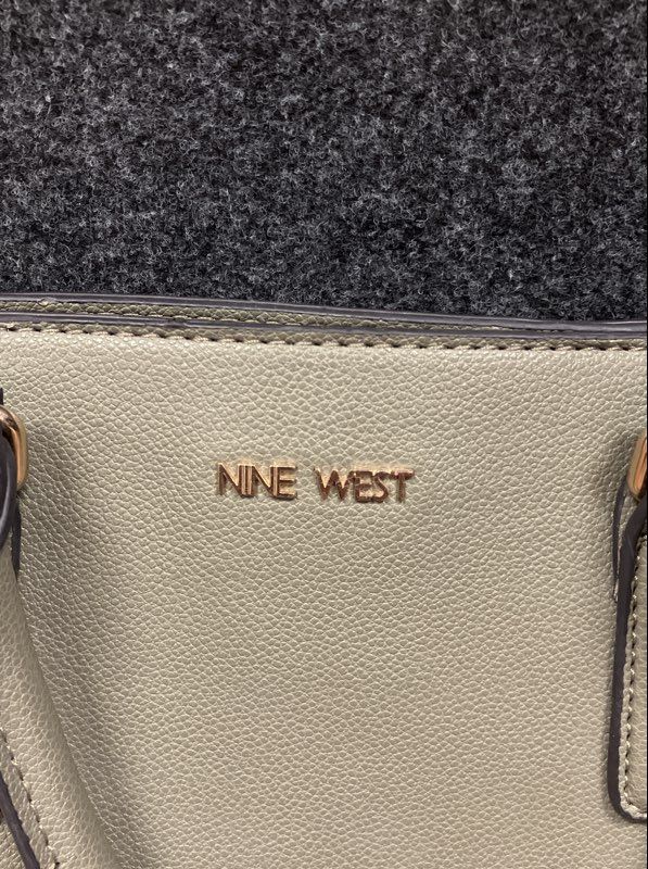 Nine West Sage Green Pebbled Faux Leather Satchel Shoulder Bag Gold Chain