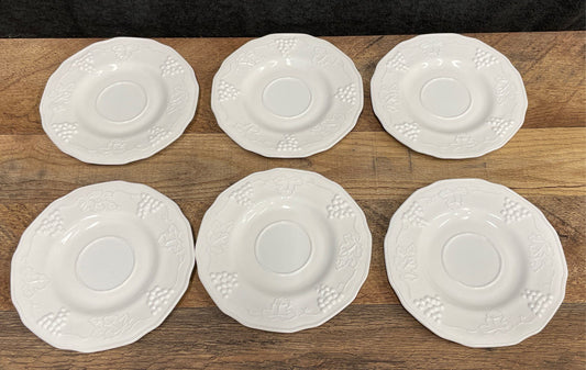 Set of 6 Indiana Colony Harvest Grape White Milk Glass Saucers