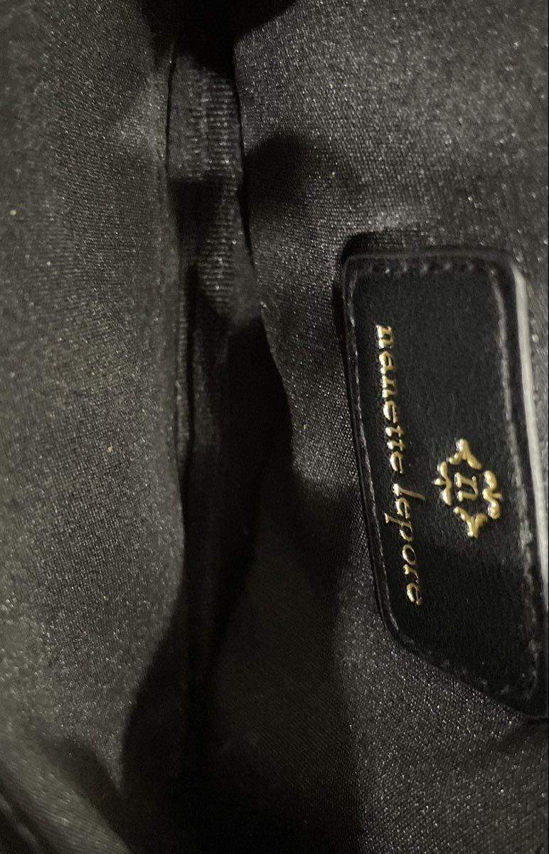 Nanette Lepore Black Pebbled Leather Bangle Money Bag Pouch Gold Tone