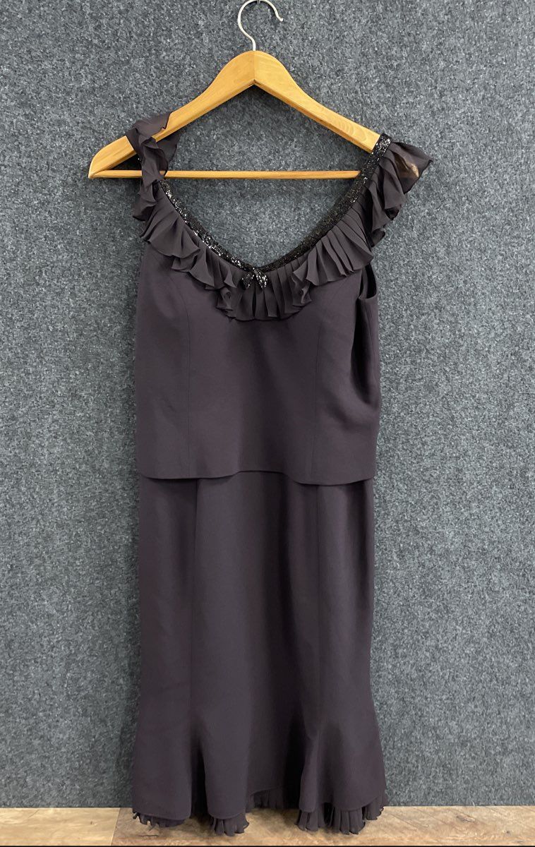 Daymor Women's Brown Beaded Ruffle Jacket & Dress Evening Set NWT Sz 12