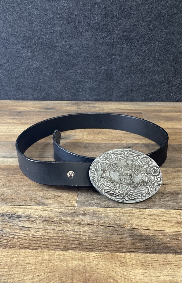 The Beer Buckle Men's Black Leather Belt Folding Drink Holder Buckle USA Made