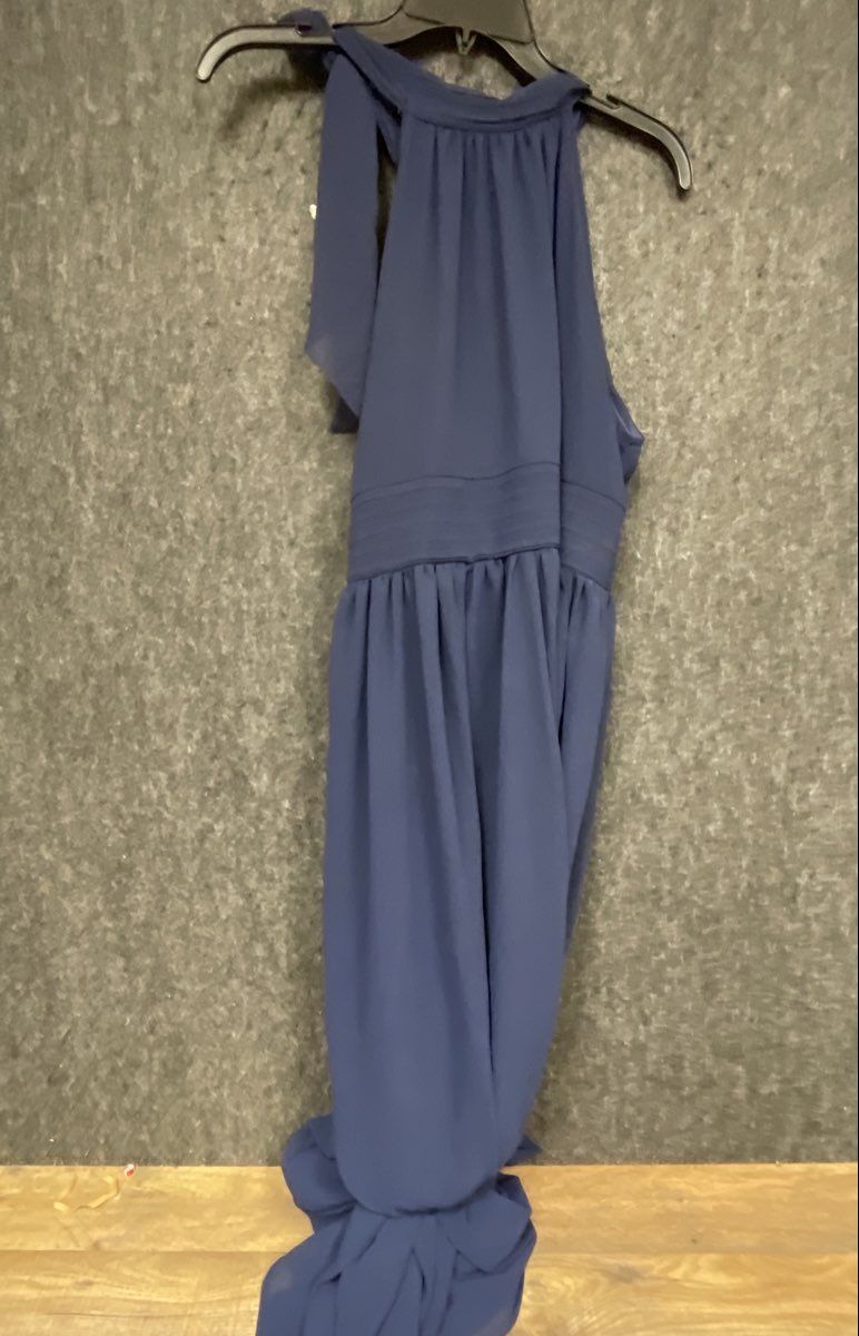 Roiii Women's Navy Blue Halter Neck Maxi Dress Chiffon Tie Neck Pleated XL NWT