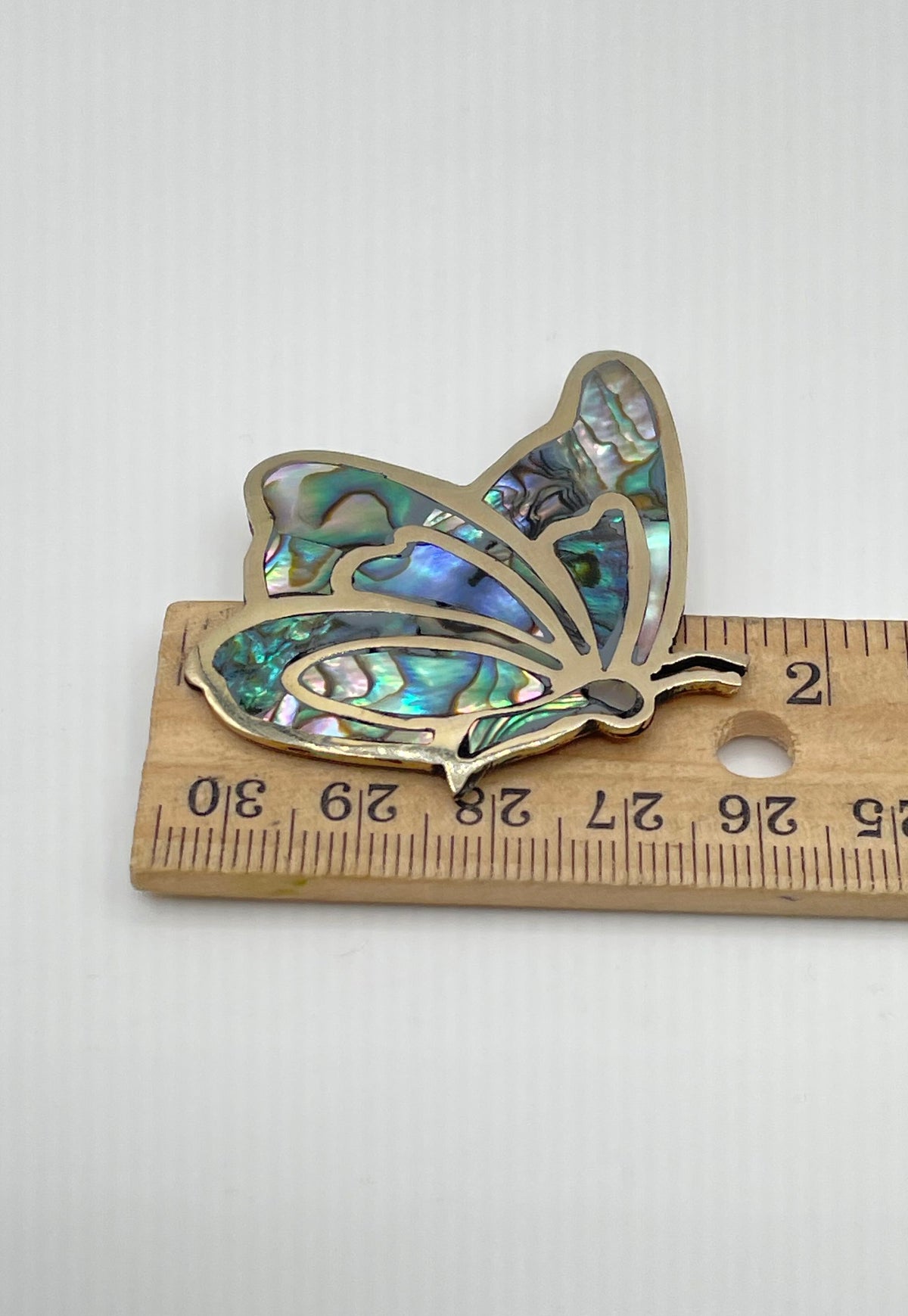 Silver Tone Abalone Inlay Butterfly Brooch Pin Pendant 9.4g *NPM*