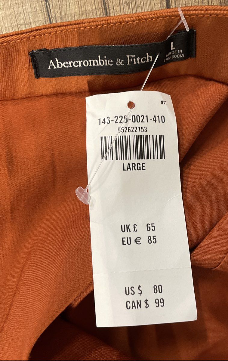 Abercrombie & Fitch Women's Orange Satin Ruched Midi Slit Skirt Sz L NWT