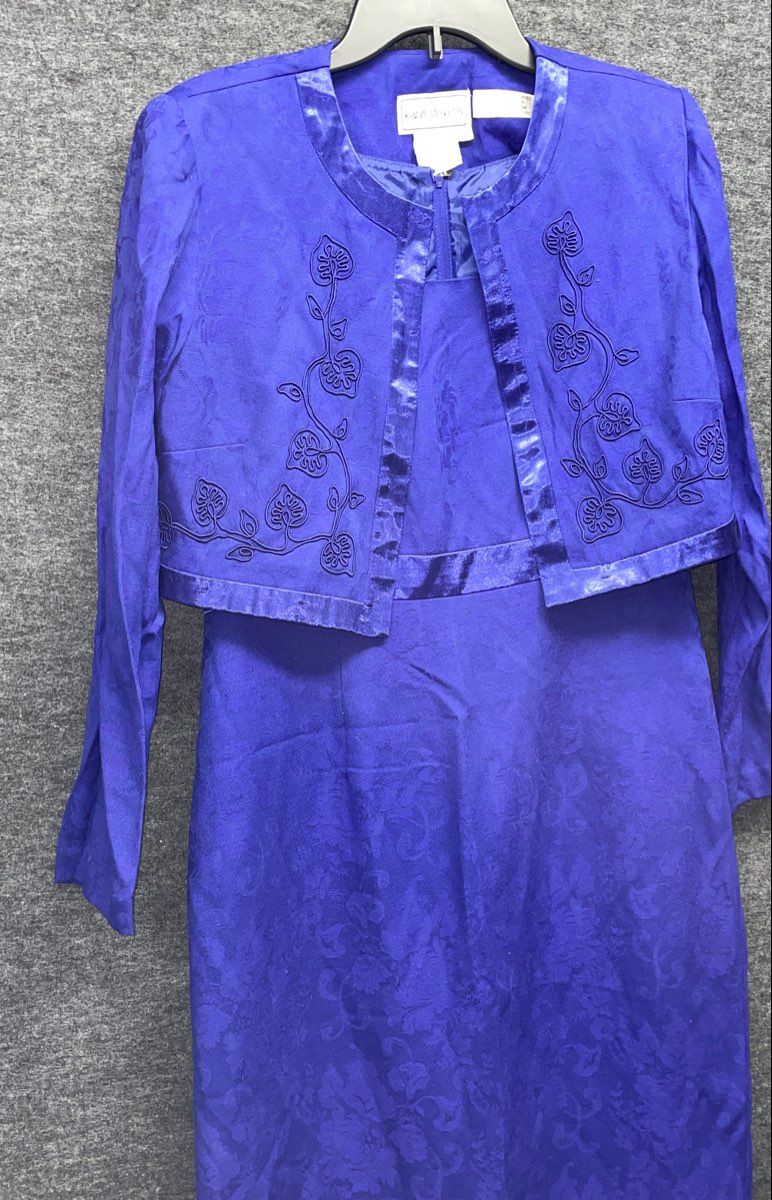 Karin Stevens Women's Plum Purple Vintage 90s Floral Jacquard Dress Set Sz 10