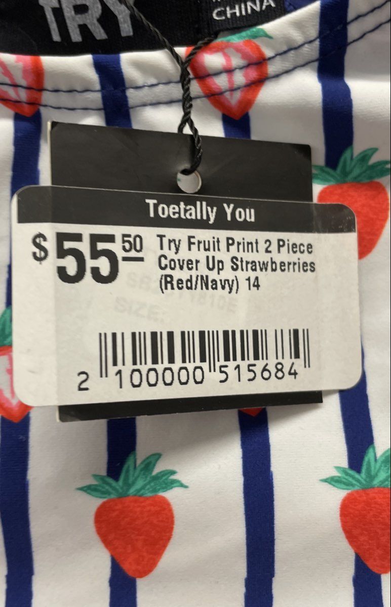 TRY Girls Navy Strawberry Fruit Print Rash Guard Swim Top Cover Up NWT Sz 14