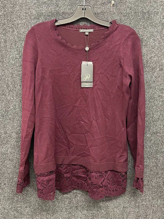 Adrianna Papell Women's Pinot Noir Raglan Lace Trim Sweater Size S NWT