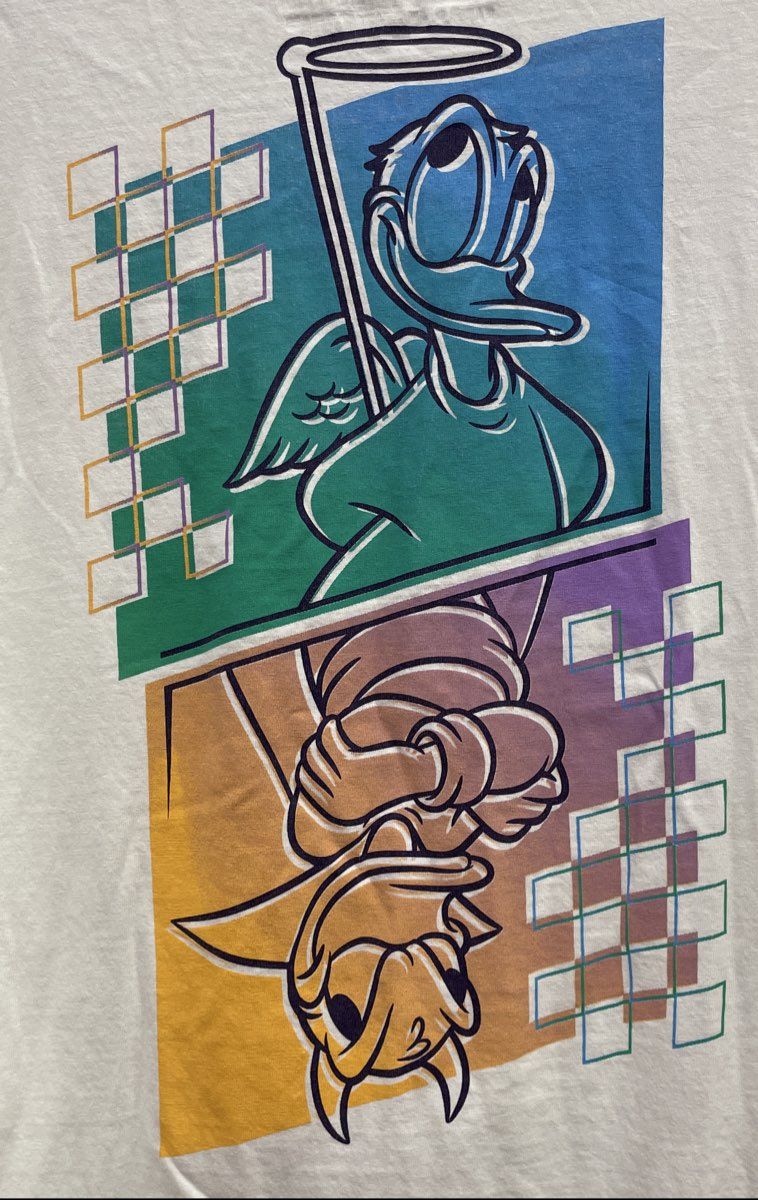 Disney Men's Long Sleeve T-Shirt White Donald Duck Angel Devil Graphic Sz L