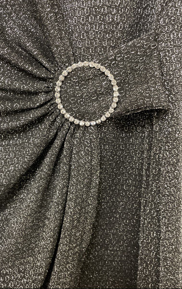 Luxology Women's Silver Black Shimmer Metallic Knit Rhinestone Buckle Dress L