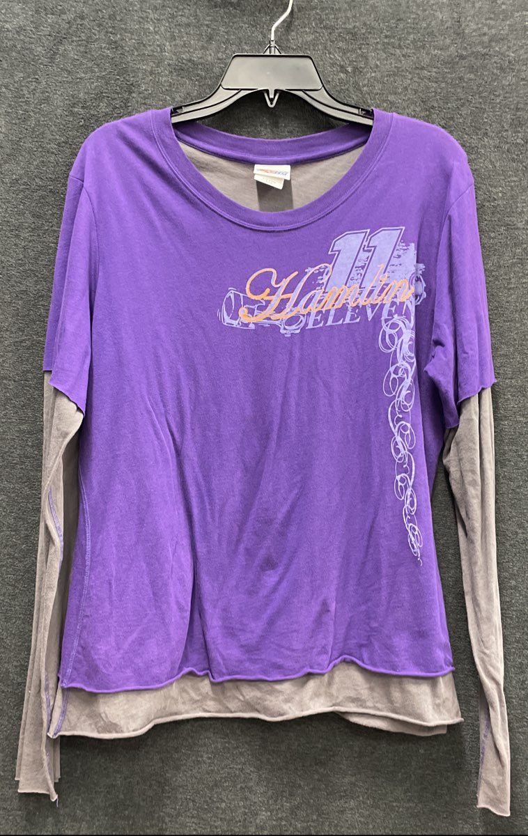 Chase Authentics Women's NASCAR Layered Shirt Purple Denny Hamlin #11 Sz XL